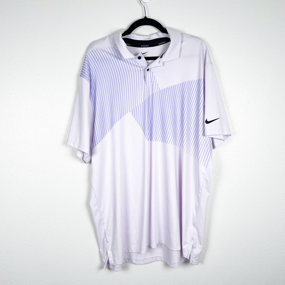 Nike Golf Mens Short Sleeve Polo Purple Striped Performance Shirt XL